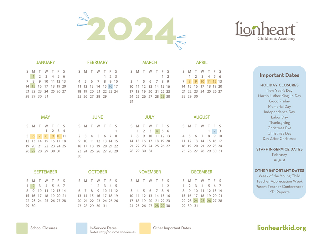 LCA 2024 Calendar
