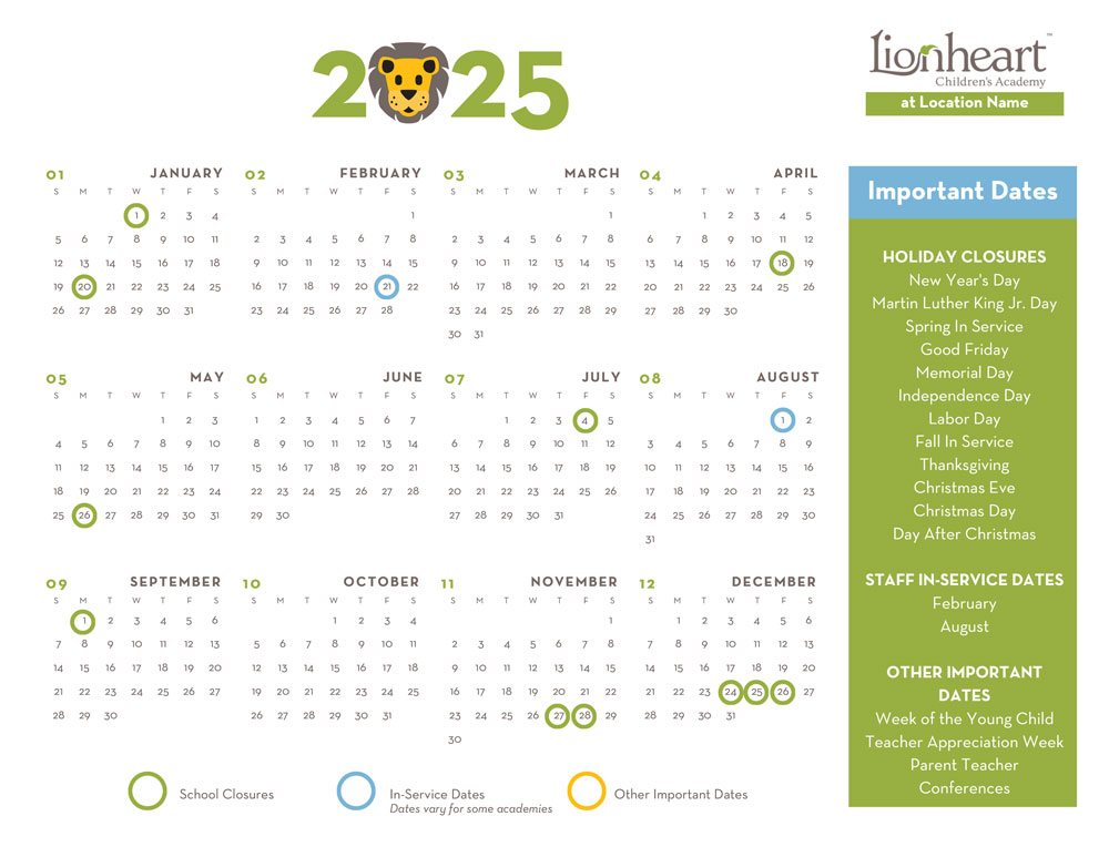 Lionheart Children's Academy 2025 academic calendar 
